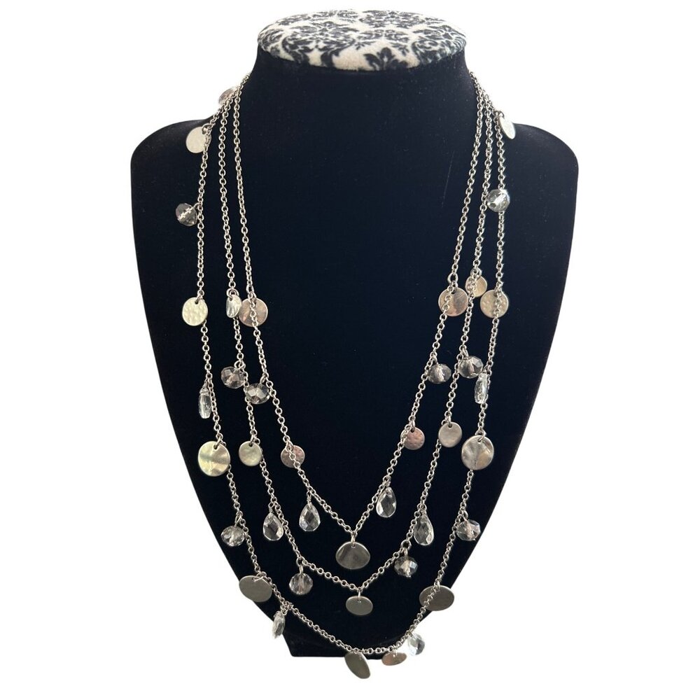 Loft Silver-Tone Multi-Strand Necklace Circular Metal & Teardrop Bead Accents